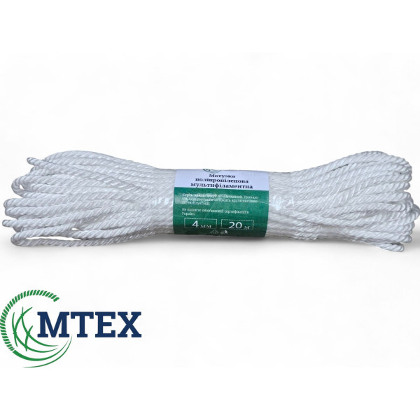 Верёвка полипропиленовая крученая Ø4мм, 20м, белая от Mtex